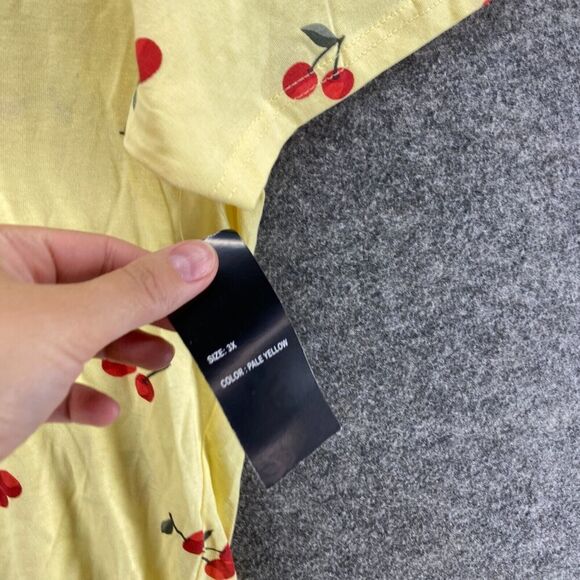 New OnFire T-Shirt Women 3X Plus Yellow Cherry Print Crew Neck Short Sleeve - Picture 5 of 10